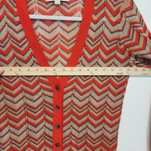 Ann Taylor LOFT Cardigan Sweater Size S Orange Tan Chevron Preppy Y2K Academia - Picture 6 of 8